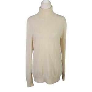 Jennie Lui Cream 100% Cashmere Knit Turtleneck Sweater M